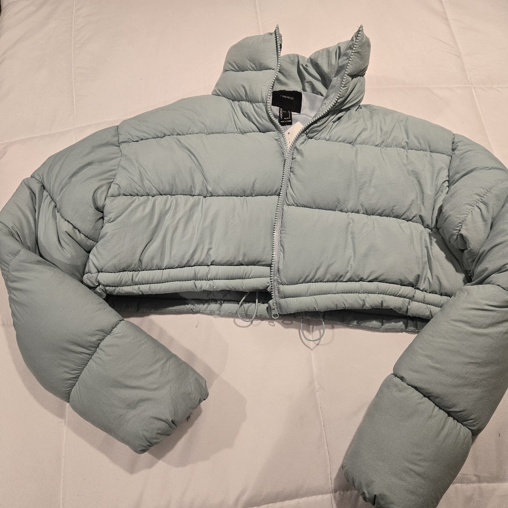 Light Blue Cropped Puffer Jacket